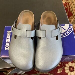 Birkenstock Kids Silver Slip-On Clogs with Adjustable Strap